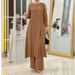 Muslim Women's Clothing Two Piece Set Fashion Elegant Solid Color Side Split Long Shirt Wide Leg Pants Abaya_ecoleips.com
