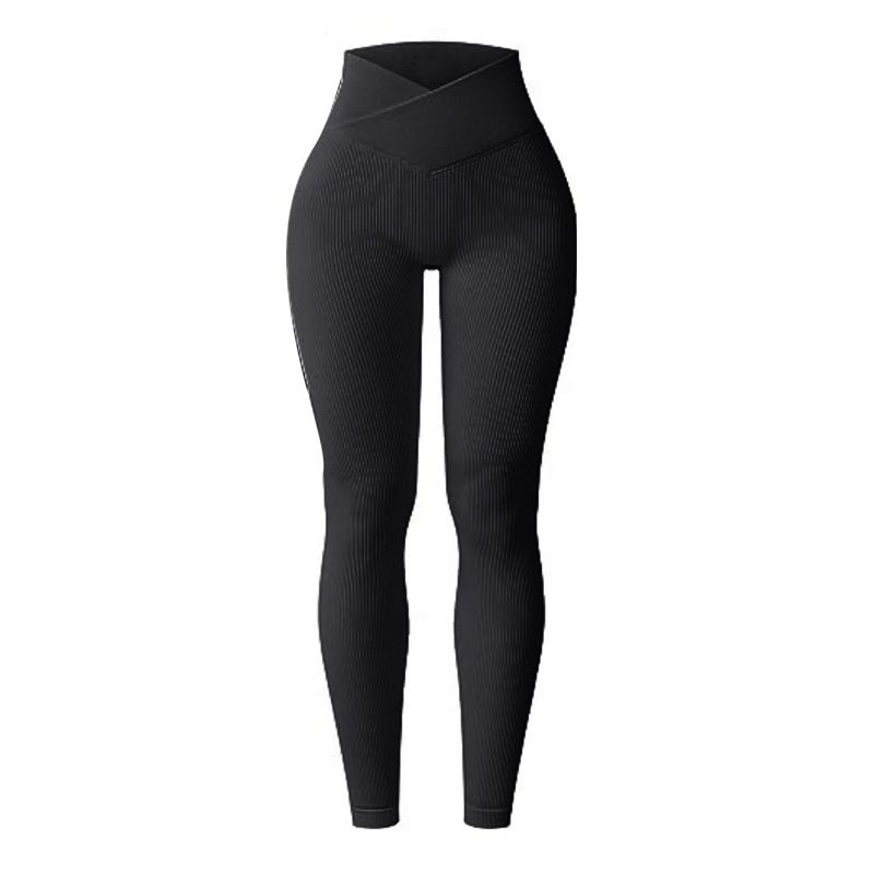 Yoga European And American Sexy Tight Cross-Strap Sports Workout High-Waisted Tummy Control Ribbed Long Pants For_ecoleips.com
