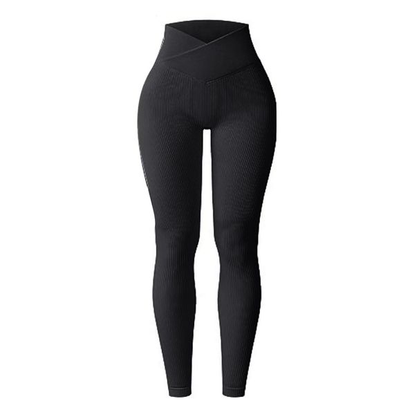 Yoga European And American Sexy Tight Cross-Strap Sports Workout High-Waisted Tummy Control Ribbed Long Pants For_ecoleips.com