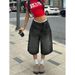 Vintage Washed Capri Jeans For Women – Summer Retro American Style Loose Fit Stretchy Denim (Black/Blue, S-3XL, Slimming & Versatile)_ecoleips.com