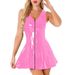 2025 Women's Party European And American Nightclub Sexy Shiny PU Zipper Vest A-line Short Dress_ecoleips.com