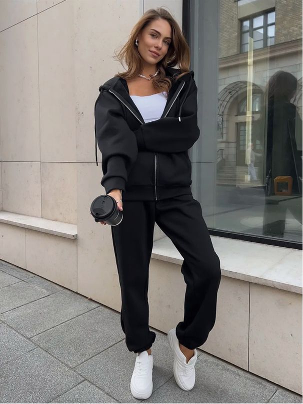 Women's Long Sleeve Stand Collar Two-Piece Set Casual Sportswear Stylish Autumn Winter Outfit_ecoleips.com