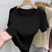 Women's Breathable Square Neck T-Shirt Basic Stretchy Comfort Fit Top Sexy Flattering Minimalist Style Daily Wear_ecoleips.com