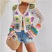 Women's Clothing Retro Ethnic Style Hook Flower Rainbow Long Sleeved Cardigan Hand Knitted Sweater Hollow Knitted Top_ecoleips.com