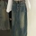 Women's High Waist Denim Skirt – Cement Gray A-Line Wrap Skirt With Side Slit Women's Clothing_ecoleips.com