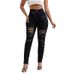 Women's Clothing Fashion Denim Small Feet Ripped Long Sexy High Waist Black Jeans_ecoleips.com