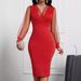 Women's Clothing Solid Color V Neck Mesh Long Sleeve Solid Color Elegant Slim Hip Dress_ecoleips.com