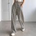 Women's High Waist Wide Leg Pants Drawstring Waist Pockets Soft Woven Polyester Straight Leg Trousers Casual Office Wear_ecoleips.com
