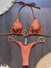 Women's Bikini Set Solid Color Swimsuit Sexy Beachwear With Irregular Metallic Trim Regular Size_ecoleips.com