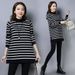 A Mid-Length Long-Sleeved Base Layer With A Striped Top For Large-Sized Women's Clothing In Autumn And Winter_ecoleips.com
