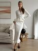 Women's Metal Buckle Two Piece Sweater Dress Set With Ruffles Sexy Style Retro Tight Fit Autumn Winter Dress_ecoleips.com