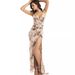 Women's Clothing Sexy V-Neck Backless Sequin Long Evening Gown With Slit, Elegant Sleeveless Party Dress For Women, Floral Embroidery Formal Dress_ecoleips.com