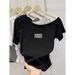 Asymmetric Hem Slim-Fit Short Sleeve T-Shirt – Waist-Defining Ribbed Texture, Breathable Cotton Blend (Women’s Casual & Office Wear)_ecoleips.com