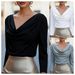 Women's Clothing Autumn/Winter Solid Color Flowy Pleated V Neck Women’s V-Neck Blouse – Wrinkle-Resistant Drape, Solid Color, Elegant & Office-Ready_ecoleips.com