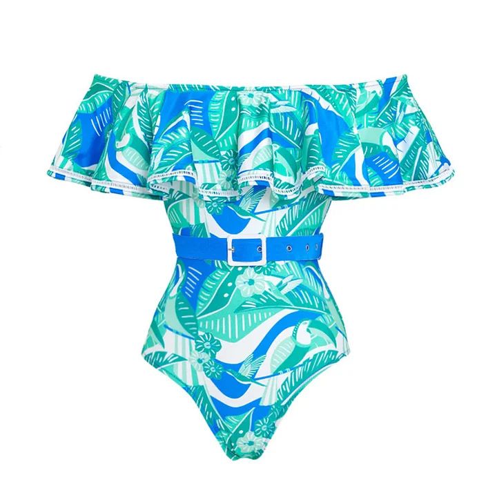 Women's Strapless Swimsuit With Ruffled Detail - Floral Printed One-Piece For Beach Vacation_ecoleips.com