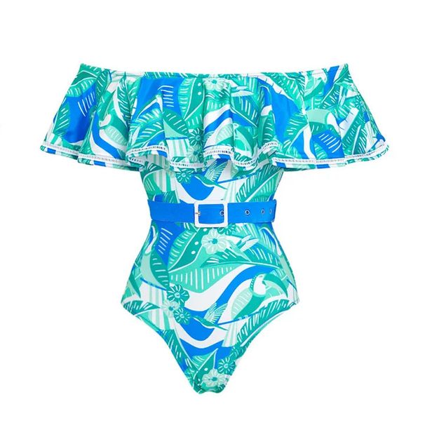Women's Strapless Swimsuit With Ruffled Detail - Floral Printed One-Piece For Beach Vacation_ecoleips.com