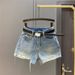 Women's Dark Denim Shorts European Style Ripped Frayed Hem Slimming Wide Leg A-Line Hot Pants Summer 2026 Versatile Clothing_ecoleips.com