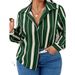 Large Size Women's Spring V-Neck Shirt With Button Stripes And Long Sleeves_ecoleips.com