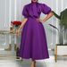 plus Size Women's Solid Color Large Skirt Dress European American Style Bow Knot Detail Regular Thickness Summer Fashion_ecoleips.com