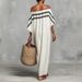 Women's Off-Shoulder Linen Dress Casual Long Striped Loose Fit Summer European And American Style_ecoleips.com