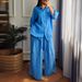 Women's Clothing Casual Loose Cotton And Linen Solid Color Shirt Button Wide Leg Pants 2 Piece Set_ecoleips.com