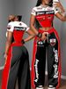 Women's Style Printed Two Piece Set Cropped Short Sleeved Wide Leg Pants Tight Fitting Sexy Top Set_ecoleips.com