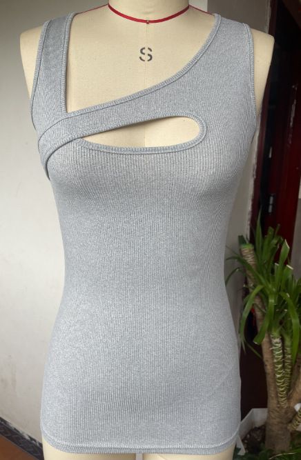 Women's Clothing Summer Cutout Sleeveless Vest Shirt American Style Rib Detail Sexy Basic Hot Girl T-Shirt_ecoleips.com