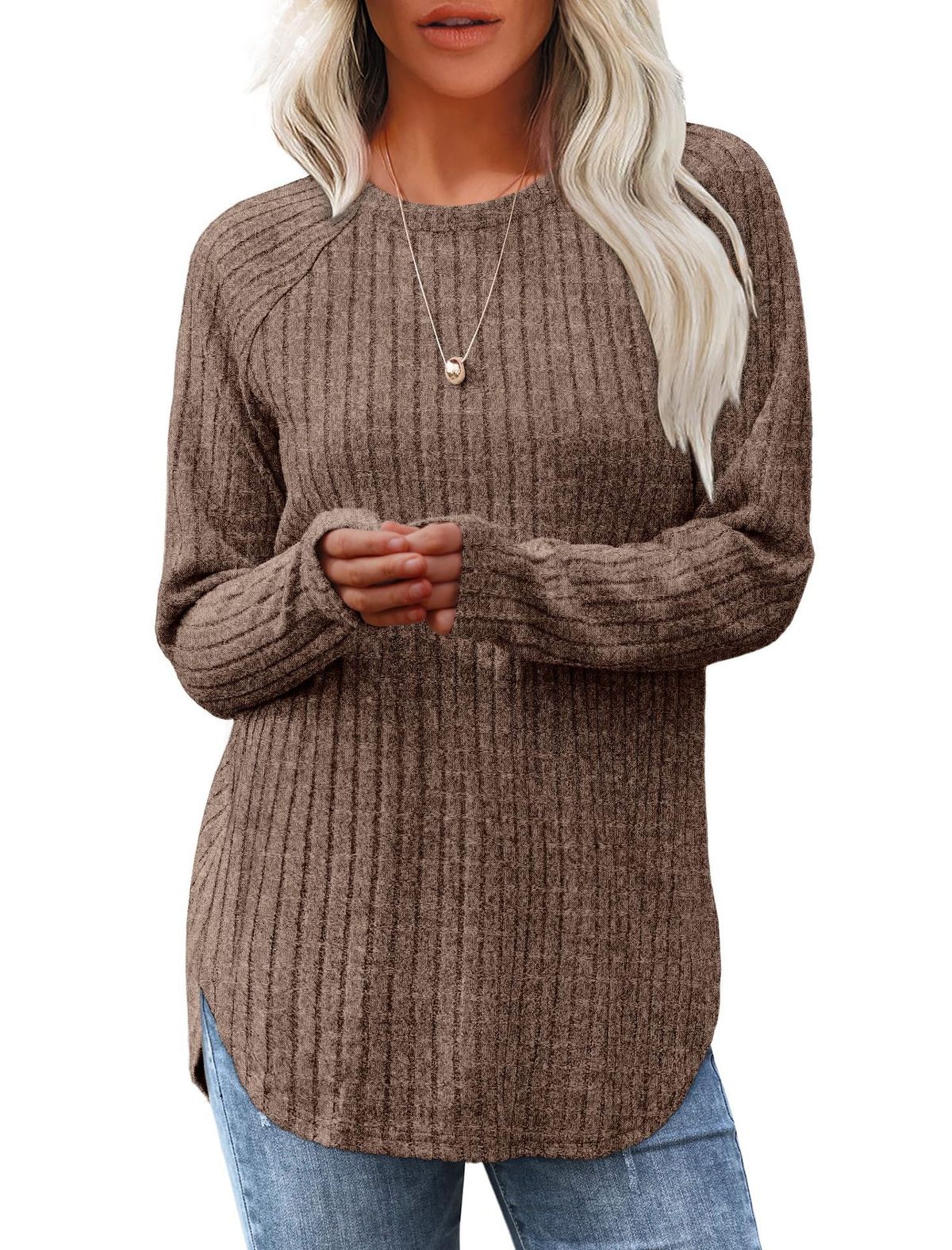 Women's Loose High Low Hem Top round Neck Cross Border Fashion Autumn Clothing European And American Style_ecoleips.com