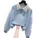 Bow-Embroidered Sweatshirt & Flowy Wide-Leg Pants Set – Korean Casual Outfit (S-3XL, Black/Beige/Blue/Pink)_ecoleips.com