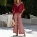Women's V Neck Striped Wide Leg Pants Suit Two Piece Set European American Style Independent Website High End Faux Linen Summer Cross Border_ecoleips.com