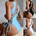 Women's Sexy Scoop Neck One-Piece Swimsuit Solid Color Triangle Tie Beach Bathing Suit Women's Clothing_ecoleips.com
