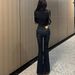 Korean Dongdaemun Low-Rise Flared Jeans – Vintage Washed Stretch Denim For Curvy Hips (V-Waist, Bootcut, Light & Dark Blue)_ecoleips.com