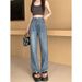 High-waisted Straight-leg Jeans Women, Spring/summer 2024 New Style, Plus-size, Slimming Narrow Version For Pear-shaped_ecoleips.com