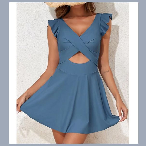 Women's One Piece Swimsuit Ruffled Cross Skirt Style Backless 26 Years European And American Cross Border Foreign Trade Swimwear_ecoleips.com