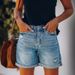 2025s 2025 Summer Fashion Street Style Rolled Hem Distressed Straight Leg Women's Denim Shorts_ecoleips.com