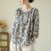 Women's Loose-Fitting Cotton Shirt With Sweet Artistic Print, Lightweight Ramie Fabric For Early Autumn_ecoleips.com