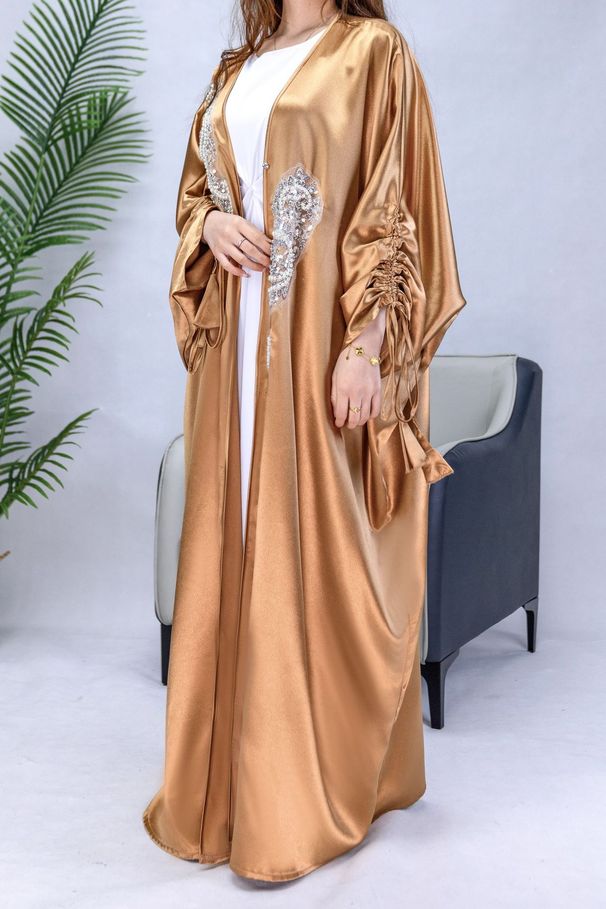 Women's Clothing elegant and simple solid color large size satin robe Abaya_ecoleips.com