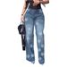 Women's Floral Print Denim Pants – High-Stretch Cotton, Relaxed Fit, Boho-Chic Streetwear (S-XXL, Mid-Rise, Classic Blue Wash)_ecoleips.com