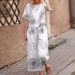 Women's Clothing Printed Cotton And Linen Job Floral Short Sleeved Casual Nine Point Pants Suit_ecoleips.com