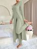 K New Design Round Neck Split Long Sleeve Two Piece Set_ecoleips.com
