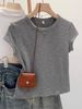 ZOEVA Milk Blue Texture Korean Simple Short-sleeved Women's T-shirt Summer Slim And Thin Niche Foreign Style Bottoming Shirt Top_ecoleips.com