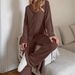 Knitted Ribbed Brown Sleeve Long Pants Loose Wearable Pajama Set European And American Autumn Winter New Home Wear_ecoleips.com