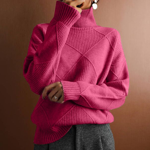 Women's Loose High Neck Knitted Sweater - Soft Acrylic Pullover, Warm Winter Casual Top, Versatile Solid Color Fashion For Everyday Wear_ecoleips.com