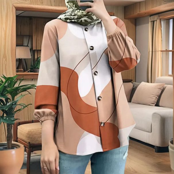 Fashionable Floral Muslim Women's Shirt Bubble Sleeve New Hot Sale Of The Season Cross-Border Middle East Malay Stylish Top Wome_ecoleips.com