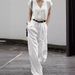 Women's Linen-Blend Wide Leg Pants – High Waist Loose Fit Trousers For Pear Shape & Petite, Breathable Summer Office Pants_ecoleips.com