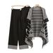 Women's 3-Piece Knit Set – Striped Vest, Fringe Cardigan & Wide Leg Pants, Soft Viscose, (Black, Khaki, Beige, Mustard, One Size)_ecoleips.com