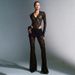 Women's Clothing Women's Sexy Lace Patchwork Deep V Long Sleeved Top And High Waisted Flared Pants Set Slim Fit See Through_ecoleips.com