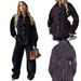 Women's Clothing American Style Autumn Design Suit Color Block Printed Flocking Denim Jacket With Belted Trousers Set Casual Polyester Pant Outfit_ecoleips.com
