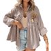 Verve 2025 New Women's Long Sleeve Corduroy Ruffle Shirt Button-Up Blouse_ecoleips.com