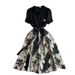 Women's Clothing Short Sleeved V Neck Lace Patchwork Waist Slimming Medium Length A Line Dress_ecoleips.com